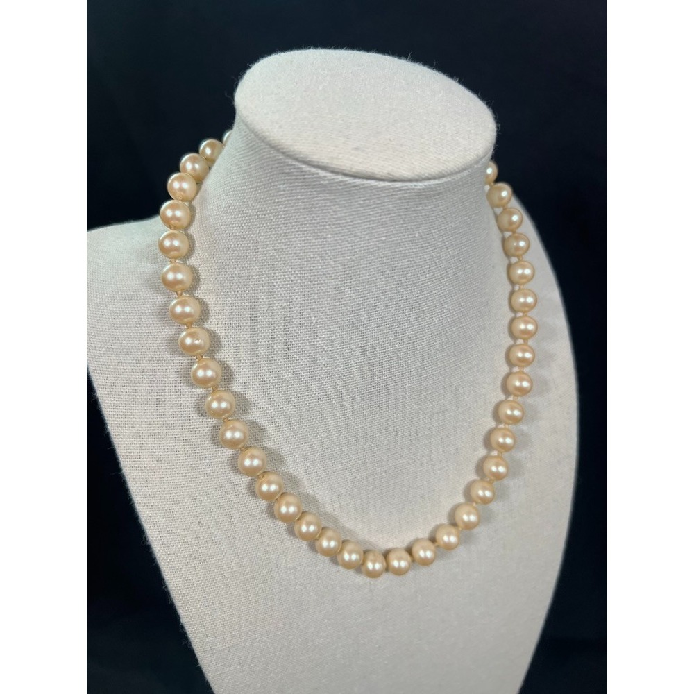 Vintage Faux Pearl Necklace Glass Pearls 14" 925‎ Sterling G Silver Hand Knotted